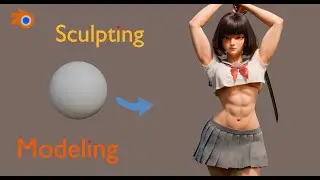 Modeling schoolgirl with a sword in Blender timelapse.