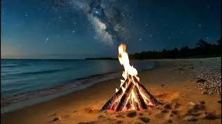 Night Ocean Serenity &ndash; Beach Bonfire Ambience for Stress Relief and Peace