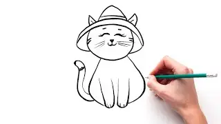 How to Draw a Cute Cat with Hat 🐱🎩 | Easy Drawing Tutorial for Kids & Beginners