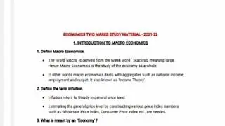 12Th Economics Two Marks Study Material - (2021-22)