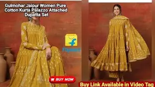 Gulmohar Jaipur Women Pure Cotton Kurta Palazzo Attached Dupatta Set
