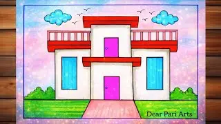 House Drawing/House Drawing Easy Step By Step/How to Draw a House/Beautiful House Scenery Drawing