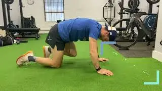 Bear crawl position + hip extension slider & thoracic rotation