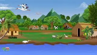 Cartoon Village Side of River Background Video