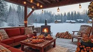 Winter Porch Jazz Bliss ❄️ Cozy Smooth Jazz & Fireplace Ambience for Snowy Evenings