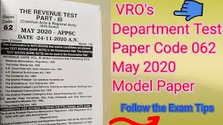 May 2020 Paper Code 062 Model Paper(VRO' s Department Test)