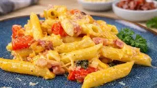🎥🧀 MACARRONES CON QUESO CREMOSO — RECETA FÁCIL Y DELICIOSA 🥓🧄