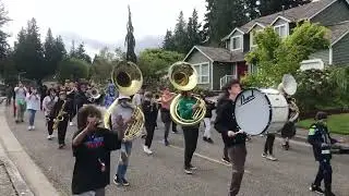 Olympic View middle school marching band from the other side of the street￼