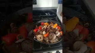 CHEF MAKES TRI TIP FROM TJ'S SANTA MARIA...ONLY 30 MIN. IN PAELLA PAN...FAMILY FEAST FAST FAVORITE 