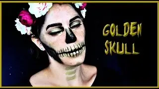Halloween makeup tutorial Sugar skull in gold  | Silvia Quiros
