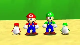 Mario and Luigi with Penguin in Mario 64 - Full Game Walkthrough