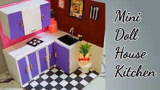 Diy Kitchen set ideas |How to make miniature kitchen with cardboard|Doll house mini kitchen ideas 