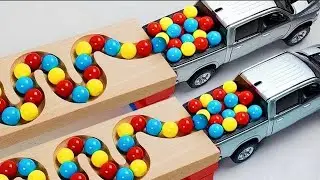 Marble Run ASMR Race ☆ HABA Slope & Dump Truck Excavator Ambulance Forklift Garbage Truck Tractors