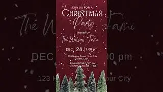 Red Christmas video Invitation template with Trees and snow  #christmasparty #christmasevite
