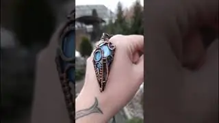 Blue opal copper necklace | Futuristic alternative jewelry | New wire wrapped stone pendant