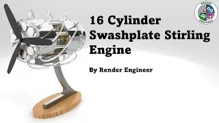 16 Cylinder Swashplate Stirling Engine - Assembly and Working animation