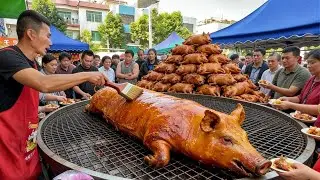 Heo quay thơm Ba Mã Quảng Tây! Quay ngay bán ngay 128 元 /cân, ngồi ven sông thưởng thức Ba Bửu Ba Mã