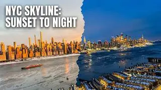 New York Manhattan Skyline 4K | 1 Hour Sunset Views with Relaxing Music