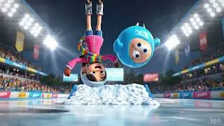 Bloopi and Oya Ice Skating Action, Crazy Ice Flips and Salto, Cartoon Action Short