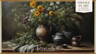 Vintage Frame TV Art Moody Still Life Vase of Flowers | Floral Background for TV | TV Wallpaper