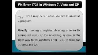 How To Fix Error 1721 in Windows 7, Vista and XP