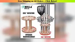 360  Rotation Wooden 12 Slots Round Fishing Rod Holder Upgrade And Strengthen Space Saving Storage