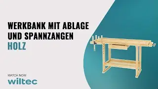 Werkbank 145 x 49 x 86 cm aus Holz (Rubberwood) mit Ablage und Spannzangen