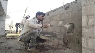 old wall plastering compound wall plastering with cement mixer ||  plastering techniques