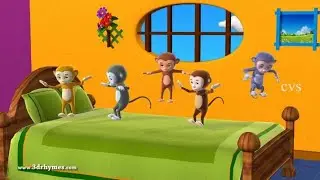 Five Little Monkeys Jumping on the bed - 3D Animation English Nursery rhyme for children