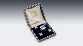 20thC ENGLISH SOLID SILVER & ENAMEL BACKGAMMON DICE SET BY DUNHILL LONDON c.1976