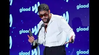 Bad Bunny accepts the Vanguard Award at the GLAAD Media Awards