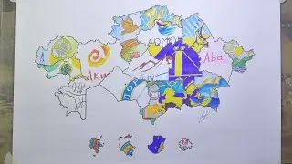 Drawing Kazakhstan Regions flag map | Қазақстан облыстарының ту картасы