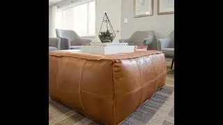 Handcrafted Moroccan Leather Ottoman Coffee Table | Light Caramel | Artisan Made Moroccancraftdream