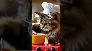 Cute kitten cat becoming a master chef 👨&zwj;🍳😍😸😻 #cutecat #cat  #funnycat #chef #catchef #animalshorts