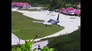 Piper Aztec C, PA23-250, landing St Barths, early 90s