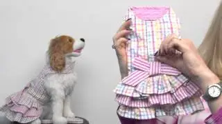 Ruffled Seersucker Designer Dog Harness Dress