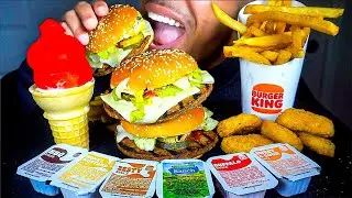 BURGER KING | CHEESEBURGERS CHICKEN NUGGETS FRIES | ICE CREAM DIPPED CONE CHERRY FLAVOR | ASMR MUKBA
