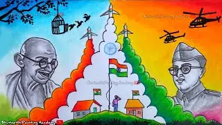 independence day drawing with freedom fighters||Har Ghar tiranga drawing||Gandhi drawing||netaji