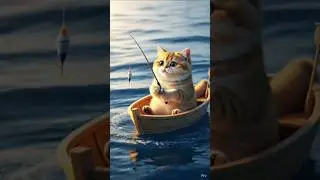 Chubby Face Cat Driving Car & Catching Fish | Cute Animal Short