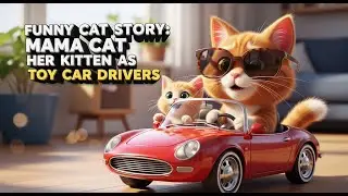 Funny Cat Story: Mama Cat and Her Kitten as Toy Car Drivers