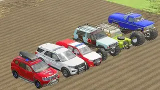 TRANSPORTING POLICE CARS, AMBULANCE, FIRE TRUCK, COLORFUL CARS WITH TRUCK -FARMING SIMULATOR 22! #59