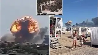Huge explosions create mushroom cloud above Putin-annexed Crimea: Smoke billows up from a Russian...
