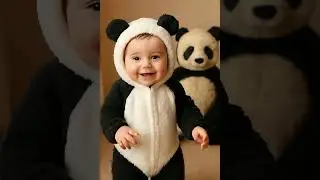 Adorable Panda Baby and Plush Panda Moment