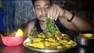 Spice🔥🔥 Chicken Curry Whole Fish Curry!! With Green Chilli Salad 🥗#mukbang#food#Rajeshbhaueating