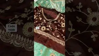 Сари из космического шелка с вышивкой и пайетками, фестончатой ​​каймой и контрастной блузкой.