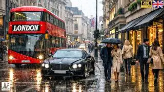 London's Rainy Walking Tour ☔ How Rainy Day Makes London's Streets Alive! 🌧️ True [4K]