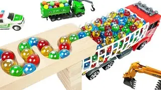 Marble Run Race ☆ Dump Truck vs Garbage Truck vs Ambulance | HABA Slope Compilation