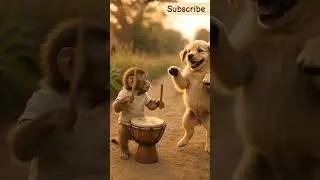Dhol Bajaa Dosti: Baby Monkey Aur Puppy Ki Golden Hour Jugalbandi 🎶🐒🐶✨#monkey #shorts #viral #dance