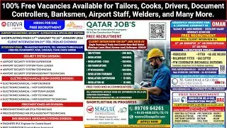 100% Free Jobs for Tailors, Cooks, Drivers, Document Controllers, Banksmen, Airport Staff, Welder...