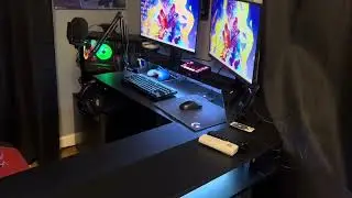 Close Look - L Shaped Gaming Desk W LED Lights & Power Outlets